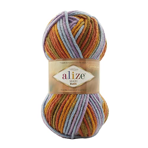 Alize SuperLana Maxi Batik 25% Wolle, 75% Acryl, je Knäuel 100 g, 100 m, 4 Knäuel – 7794 von Alize