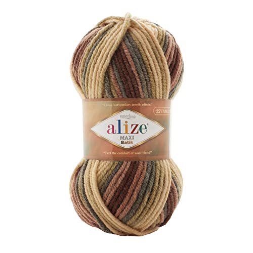 Alize SuperLana Maxi Batik 25% Wolle, 75% Acryl, je Knäuel 100 g, 100 m, 4 Knäuel – 7804 von alize