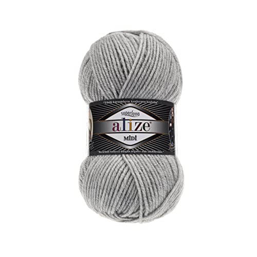 Alize SuperLana Midi 25% Wolle 75% Acryl je Knäuel 100g 170m, 4 Knäuel - 208 hellgrau von alize