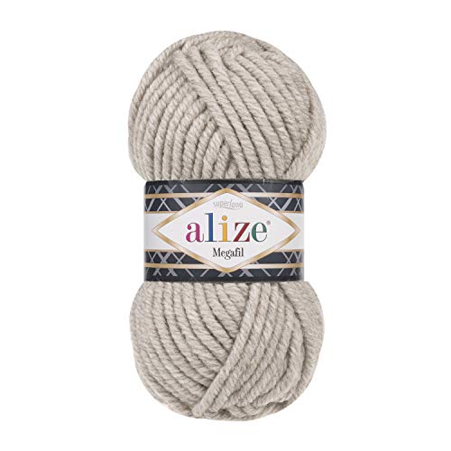 Alize Superlana Megafil Garn, Lot von 3 Knäueln, je Knäuel 100 g 55 m, 75% Acryl, 25% Wolle, SuperBulky Garn - 152 Beige von Alize