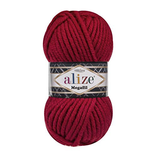 Alize Superlana Megafil Garn 3 Knäuel je Knäuel 100g 55m 75% Acryl 25% Wolle SuperBulky Garn - 56 rot von alize