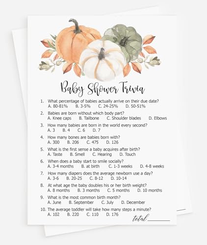 50 Baby Shower Trivia (50 Karten) lustige Babyparty Spielaktivität, geschlechtsneutraler Junge oder Mädchen, Kürbis, Herbst von All Ewired Up