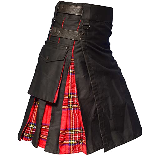 Hybird Utility-Kilts mit Lederriemen für Herren (Royal Stewart, 50 Inches - 127cm) von All Kilts Sports