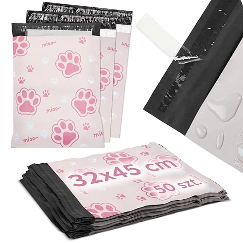 50 Versandbeutel Plastik Versandtaschen selbstklebend und blickdicht Versandtüten aus Plastik (PINK CAT'S PAW 320x450mm) von AllBags