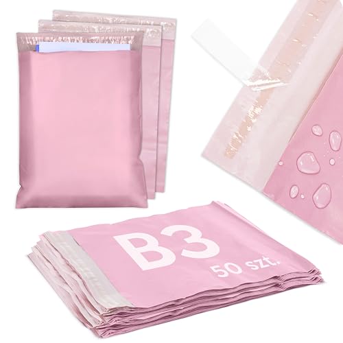 AllBags 50 Versandbeutel Plastik Poly-Versandtasche, Versandumschläge Postbeutel für die Verpackung selbstklebend und blickdicht Versandtüten aus Plastik (B3 400x500mm ROT) von AllBags