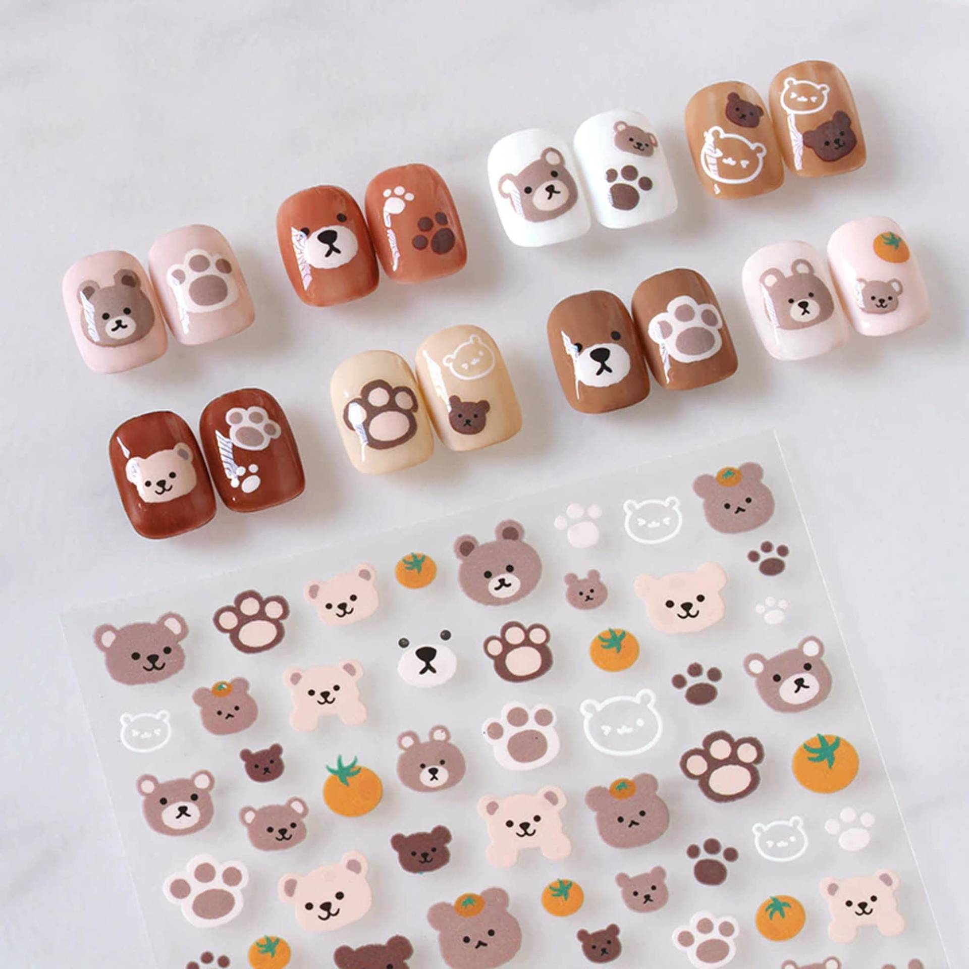 Kawaii Bär Nagel Aufkleber, Braune Pfote Niedliche Orange Nail Decals, Happy Bear Aufkleber von AllTheKewtStickers