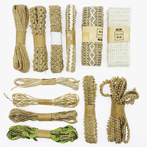 Allazone 12 Rollen Natürliche Jute Sackleinen, 24M Juteband Vintage Sackleinen Hessische Jute Band für DIY Handwerk Weihnachten Deko Hochzeit Party Basteln Geschenkband von Allazone