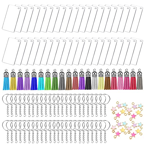 Allazone 120 Stück Acryl Transparente Kreis, 40 Stück Acryl Rechteck Rohlinge, 20 Stück Schlüsselbund, 20 Stück Mini Quasten, 20 Stück Charms für DIY Projekte und Handwerk von Allazone