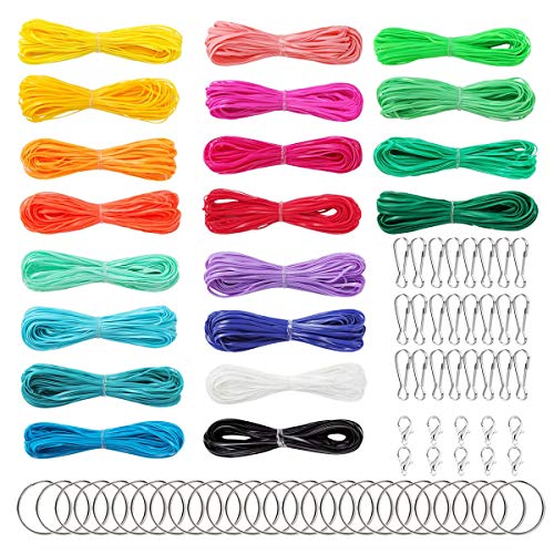 Allazone 20 Farbe Scoubidou Bastelset, Scoubidou Saiten Flechtschnüre mit 60 Stück Snap Clips, Schlüsselbund Ring und Karabinerhaken für Handwerk Armband Herstellung, 100 M von Allazone