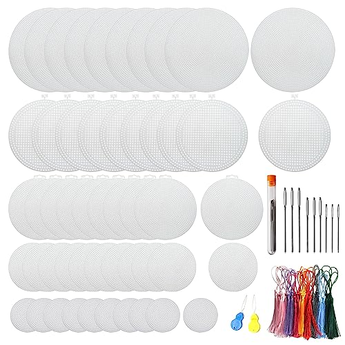 Allazone 58 Stück Mesh Canvas Sheets Plastic Canvas Rund Kreuzstich Stoff Kunststoff Kreuzstich Kunststoff Baumwolle Stoff für Stickerei, Stricken und Häkelprojekte von Allazone