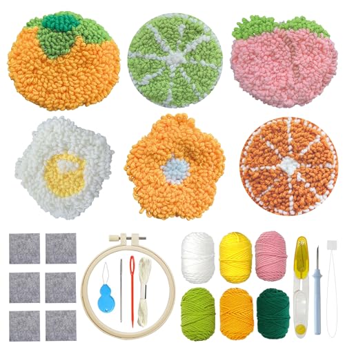 Allazone 6 Punch Obst Needle Untersetzer Kit DIY Needle Punch Handwerk Stickerei Kit Filz Garne Stickerei Coaster Kunst und Handwerk Needle Coaster mit Anleitung für Anfänger Einfach von Allazone