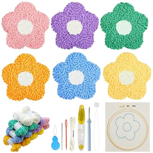 Allazone 6 Stück Punch Blume Needle Untersetzer Kit DIY Needle Punch Handwerk Stickerei Kit Filz Garne Stickerei Coaster Kunst und Handwerk Needle Coaster mit Anleitung für Anfänger Einfach von Allazone