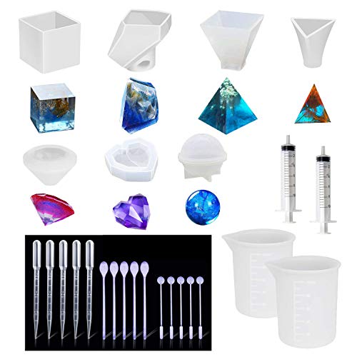 Allazone Epoxidharz Formen Pyramide Groß Resin Silikonform, 7 Stück Harzgussformen Pyramide, Diamant, Werkzeuge Herstellen zum DIY Schmuck Basteln Machen von Allazone