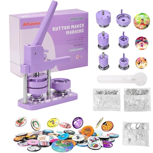 Alldeer Button Maker Machine 1+1.25+2.25 inch, Buttonmaschine Multiple Sizes with 300 Sets Button Maker Supplies, Badge Button Press Machine with Cutter, 25+32+58MM Button Pin Maker Maschine Kit von Alldeer