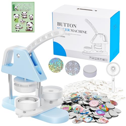 Alldeer Buttonmaschine 58mm, Button Maschine Set, Button Maker 2.28in(Appro 2.25in), Sturdy Buttonpresse Machine with 6 Flashy Film Sheets, Pin Maschine with 100pcs Supplies, Badge Maker von Alldeer