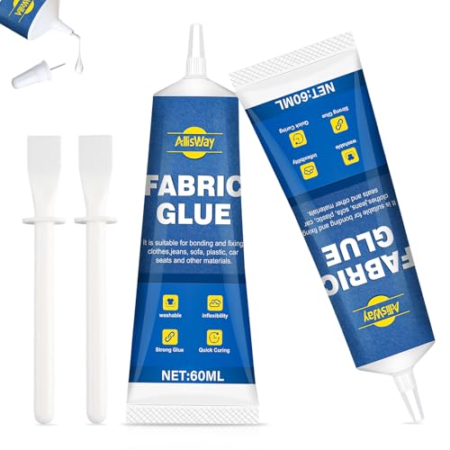 Allisway Textilkleber für Stoffe, 60 Ml*2 Textilkleber Waschmaschinenfest, Textil kleber Extra Stark, Fabric Glue, Geeignet für Jeans, Kleidung, Textilien, Baumwolle, Transparent, Flexibel von AllisWay