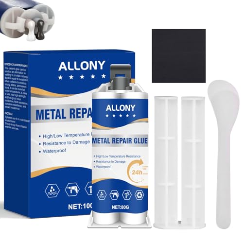 ALLONY Metall Kleber Extra Stark, 100ml AB Metallkleber, Hitzebeständiger Kleber, Metallkleber Hitzebeständig mit Schaber, Hochfester Metallkleber für Metall, Holz, Keramik, Stahl von Allony