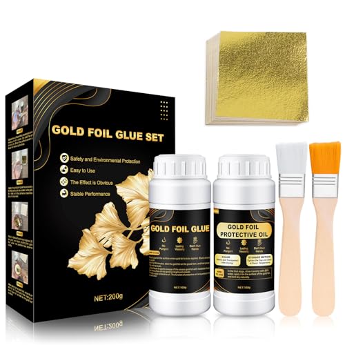 Allony Anlegemilch für Blattgold, Blattgold Kleber, Blattgold Acrylmalerei, Blattgold, Inklusive 100g Kleber Und 100g Wasserbasierter Schutzfarbe, 100 Stück,Wird zum Basteln, Malen usw von Allony