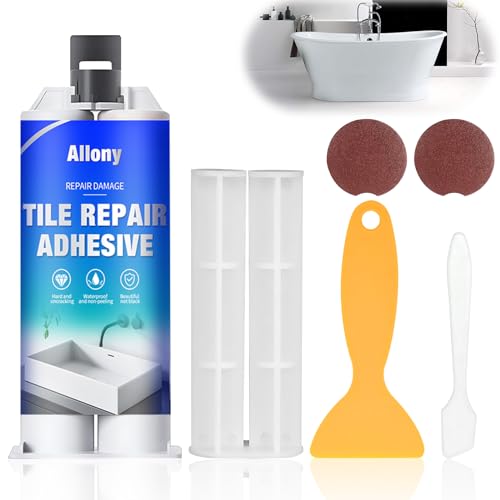 Allony Fliesenreparaturset Weiß, 100g Emaille Reparatur Set, Wasserdichtes und Auslaufsicheres Waschbecken Reparaturset Fliesen Reparaturset, Badewanne Reparaturset Weiß, zum Kratzern, Löchern, Rissen von Allony