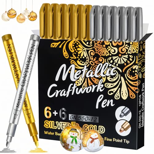 Allony Goldener Stift,Lackstift Gold,Glänzender Permanenter Flüssiger, Gold und Silver Metallic Acrylstifte Marker Set Wasserbasierte Stifte für Stein, Keramik, Glas, Holz, Stoff, Metall von Allony