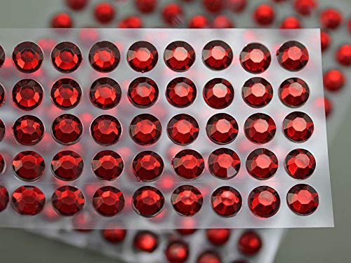 10mm SS46 Rot Selbstklebende Acryl-Strasssteine Plastik Gesicht Edelsteine Aufklebbar Körperjuwelen Für DIY Karten und Einladungen Bastelarbeiten Bling Sticker - 5 Blätter - 250 Stück von Allstarco