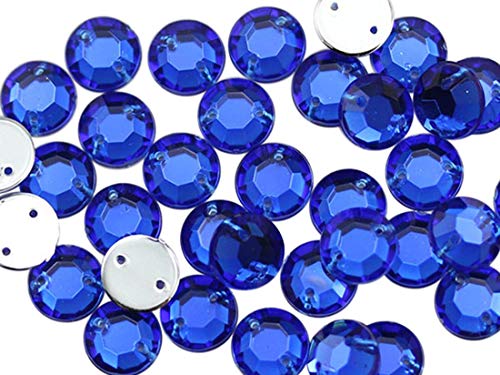 Allstarco 10mm Flache Rückseite Aufnähbare Strassperlen für Bastelarbeiten Plastik Acryl Runde Edelsteine mit Löchern zum Nähen, Kleidung Verzieren, Kostüme Cosplays Blau Saphir H104-70 Stück von Allstarco