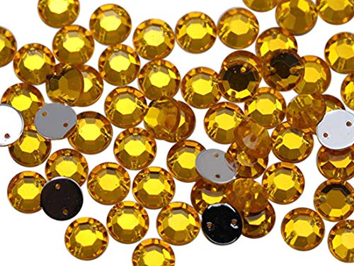 Allstarco 10mm Flache Rückseite Aufnähbare Strassperlen für Bastelarbeiten Plastik Acryl Runde Edelsteine mit Löchern zum Nähen, Kleidung Verzieren, Kostüme Cosplays Gold Topas H107 - 70 Stück von Allstarco