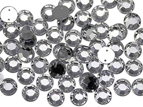 Allstarco 10mm Flache Rückseite Aufnähbare Strassperlen für Bastelarbeiten Plastik Acryl Runde Edelsteine mit Löchern zum Nähen, Kleidung Verzieren, Kostüme Cosplays Kristall Klar H102-70 Stück von Allstarco