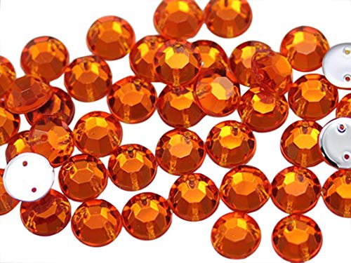 Allstarco 10mm Flache Rückseite Aufnähbare Strassperlen für Bastelarbeiten Plastik Acryl Runde Edelsteine mit Löchern zum Nähen, Kleidung Verzieren, Kostüme Cosplays Orange Hyazinthe H125 - 70 Stück von Allstarco