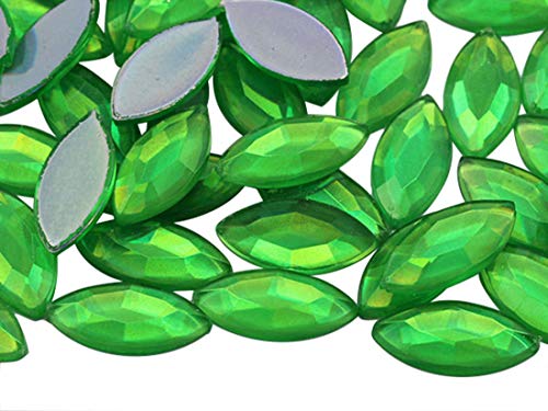 Allstarco 15 x 7 mm grüne Peridot AB Navette flache Rückseite Acryl Strasssteine Marquiseschmucksteine zum Basteln Pferdeauge Kostüm Verzierungen Kartenherstellung Juwelen Schmuckherstellung Cosplay Jewels 40 Stück von Allstarco