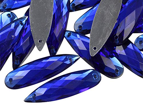 Allstarco 28x8mm Blau Saphir CH09 Flache Rückseite Tropfenform-Nähperlen aus Kunststoff-Acrylstrasssteinen für Handwerk, mit Löchern zum Nähen, Bekleidungszierde, Kostüm-Cosplays - 30 Stück von Allstarco