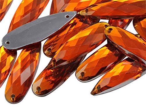 Allstarco 28x8mm Orange Hyazinth CH08 Flache Rückseite Tropfenform-Nähperlen aus Kunststoff-Acrylstrasssteinen für Handwerk, mit Löchern zum Nähen, Bekleidungszierde, Kostüm-Cosplays - 30 Stück von Allstarco