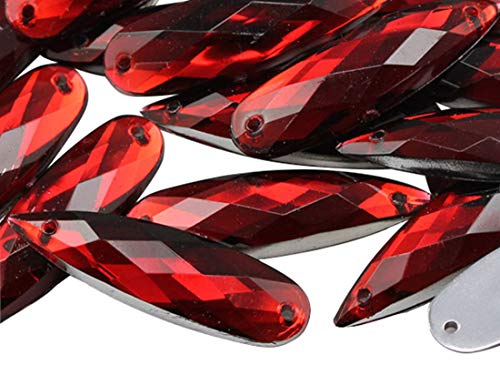 Allstarco 28x8mm Rot Rubin CH17 Flache Rückseite Tropfenform-Nähperlen aus Kunststoff-Acrylstrasssteinen für Handwerk, mit Löchern zum Nähen, Bekleidungszierde, Kostüm-Cosplays - 30 Stück von Allstarco