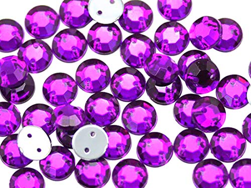 Allstarco 7mm Flache Rückseite Aufnähbare Strassperlen für Bastelarbeiten Plastik Acryl Runde Edelsteine mit Löchern zum Nähen, Kleidung Verzieren, Kostüme Cosplays Lila Amethyst H105 - 100 Stück von Allstarco