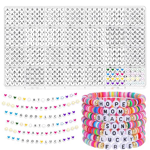 AIIuring 1400 Stück A-Z Buchstabenperlen Alphabet Perlen,Rund Buchstaben Perlen Auffädeln Armbänder für DIY Armbänder Bastelset Schmuckherstellung von Alluring