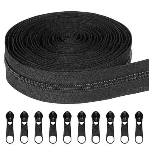 Alluring 5 m Endlosreißverschluss mit Zipper, Reißverschluss Zipper Nylon, #5 Reißverschluss Meterware, Reißverschluss Reparatur Set für Kleidung Tasche Gepäck Bettzug (5-5 M Nylon Zipper Black) von Alluring