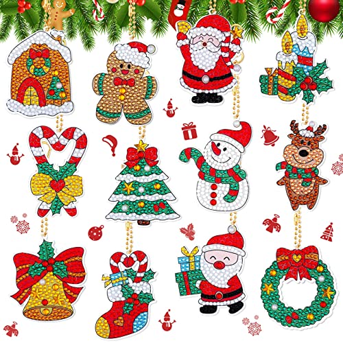 Alluring Diamond Painting Weihnachten Anhänger, 12 Stück 5D Diamant Painting Schlüsselanhänger Weihnachten Sets Kinder DIY Diamanten Malerei Schlüsselbund Kits Erwachsene für Decor von Alluring