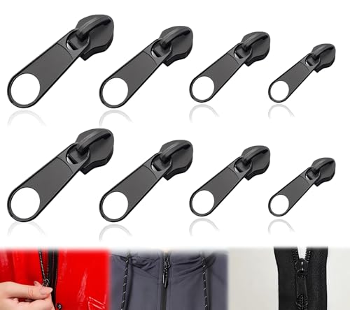 Alluring Reißverschluss Schieber Ersatz, Metall Reißverschluss Reparaturset, Abnehmbare Reißverschluss Zipper Pull Fixer Reißverschluss für Kleidung Tasche Gepäck Bettzug (Schwarz) (5-8 PCS (Metal)) von Alluring