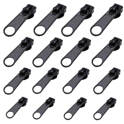 Alluring Reißverschluss Schieber Ersatz, Metall Reißverschluss Reparaturset, Abnehmbare Reißverschluss Zipper Pull Fixer Reißverschluss für Kleidung Tasche Gepäck (Schwarz) (6-16 PCS (Metal)) von Alluring