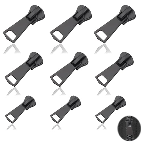 Alluring 9 PCS Reißverschluss Zipper, Metall Reißverschluss Reparaturset, Abnehmbare Reißverschluss Zipper Pull Fixer Reißverschluss für Kleidung Tasche Gepäck Bettzug (Schwarz) (7-9 PCS (Metal)) von Alluring