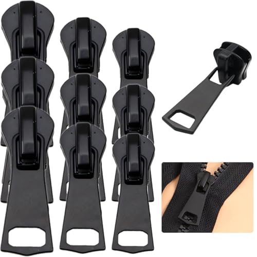 Alluring 9 PCS Reißverschluss Zipper, Metall Reißverschluss Reparaturset, Abnehmbare Reißverschluss Zipper Pull Fixer Reißverschluss für Kleidung Tasche Gepäck Bettzug (Schwarz) (7-9 PCS (Metal)) von Alluring