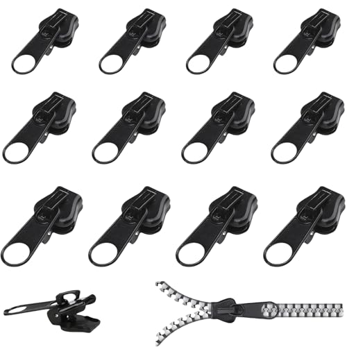 Alluring Reißverschluss Schieber Ersatz, Reißverschluss Reparaturset, Abnehmbare Reißverschluss Zipper Pull Fixer Reißverschluss für Kleidung Tasche Gepäck Bettzug (Schwarz) (12PCS) von Alluring