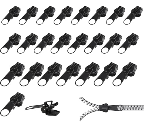 Alluring Reißverschluss Schieber Ersatz, Reißverschluss Reparaturset, Abnehmbare Reißverschluss Zipper Pull Fixer Reißverschluss für Kleidung Tasche Gepäck Bettzug (Schwarz) (24PCS) von Alluring