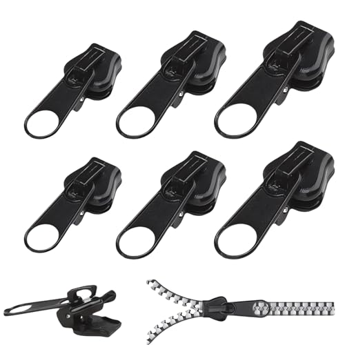 Alluring Reißverschluss Schieber Ersatz, Reißverschluss Reparaturset, Abnehmbare Reißverschluss Zipper Pull Fixer Reißverschluss für Kleidung Tasche Gepäck Bettzug (Schwarz) (6PCS) von Alluring