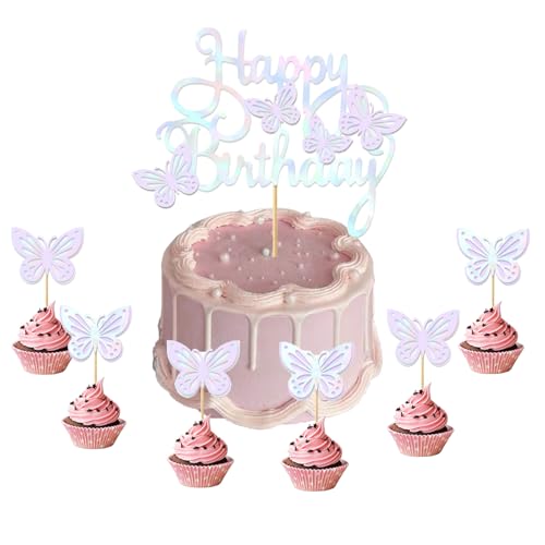 Cake Topper Geburtstag,Alluring 6 Stück 3D Schmetterlinge Tortendeko,Torten deko Mädchen,für Geburtstagsparty, Hochzeit, Themenparty von Alluring