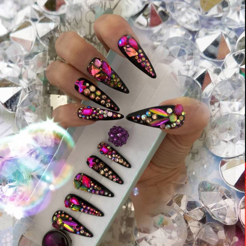 Black Queen Bling Luxury Press On Nails Mit Bunten Strasssteinen von AllysonRubincosmetic