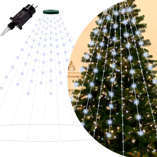 Almaxi Lichterkette Weihnachtsbaum, 16 Stränge Lichterkette Tannenbaum mit Ring und Schneeflocke, IP44 Wasserdicht 8 Modi Lichterkette Weihnachtsbaum Innen mit Ring, Weihnachtsbaum Deko von Almaxi