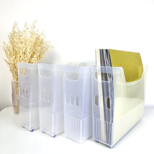 4 Stück Papier-Organizer aus Karton, 12 x 12 cm, mit Rollgriff und Aufkleberkarten, Aufbewahrungsbox für Scrapbook, Karten, Vinylblätter und Dateien (transparent, 4 Pack) von Almintuals