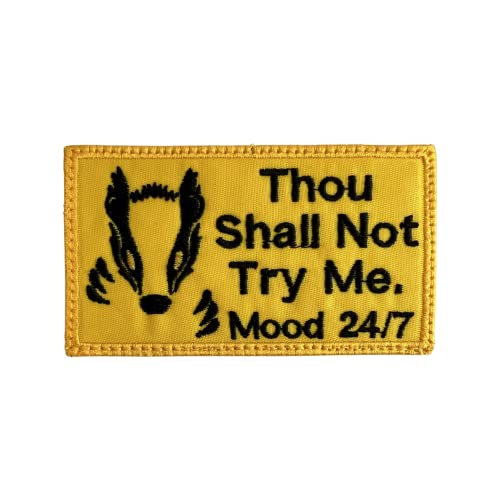 Thou Shall Not Try Me Honey Badger Mood 24/7 Patch Gelb/Schwarz – Lustige taktische Militärische Moral bestickt Patch Haken Verschluss Rückseite von Almost SGT