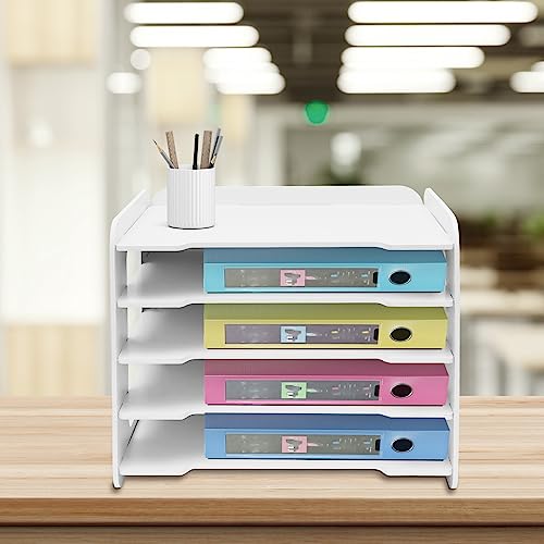 Letter Tray Organiser, 5-Stöckige Ablagekorb für A4, PVC Holz-Kunststoff-Verbundplatte, Stapelbare Schreibtisch Organizer Briefkorb, Briefablage,A4-Papierablage für Zuhause,Büro,Schule von Alnemy